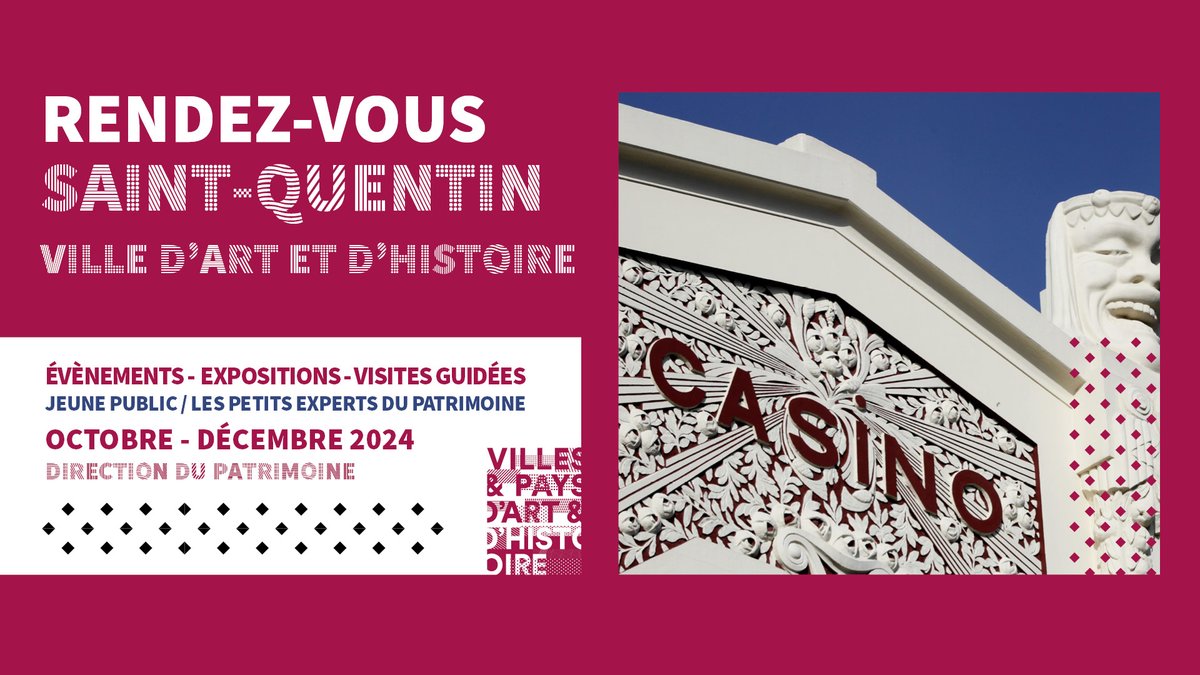 Que vous soyez amateur d'histoire, passionné d'architectures ou tout simplement avide de découvertes, nous vous invitons à découvrir les "Rendez-vous Saint-Quentin" d'octobre à décembre 2024. 📅

ℹ️Retrouvez le programme complet : bit.ly/4gJx6Ql