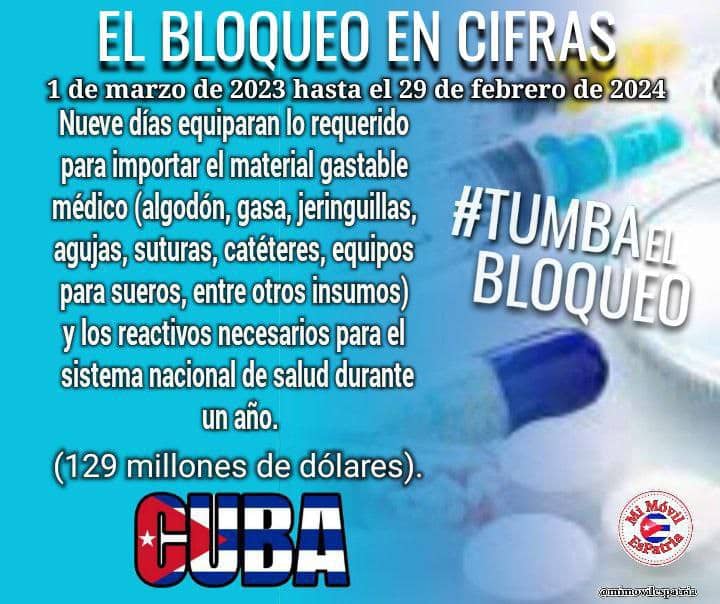 PatriaAmada (@patriaa14721) on Twitter photo El bloqueo de EE.UU. impide que Cuba acceda a equipos médicos esenciales. ¡Esto debe terminar!
<a href="/Colina_VClara/">Miguel Colina</a>
<a href="/DeZurdaTeam_/">DeZurdaTeam 📳</a>
<a href="/MilaxyA/">Milaxy Yanet Sánchez Armas</a>
<a href="/LabordeArnaldo/">Arnaldo M Laborde Williams🇨🇺🇦🇷🇪🇭🇻🇪🇪🇸🇲🇽</a>
#TumbaElBloqueo
#CubaVsBloqueo
#DeZurdaTeam🤝🐲 El bloqueo de EE.UU. impide que Cuba acceda a equipos médicos esenciales. ¡Esto debe terminar!
<a href="/Colina_VClara/">Miguel Colina</a>
<a href="/DeZurdaTeam_/">DeZurdaTeam 📳</a>
<a href="/MilaxyA/">Milaxy Yanet Sánchez Armas</a>
<a href="/LabordeArnaldo/">Arnaldo M Laborde Williams🇨🇺🇦🇷🇪🇭🇻🇪🇪🇸🇲🇽</a>
#TumbaElBloqueo
#CubaVsBloqueo
#DeZurdaTeam🤝🐲