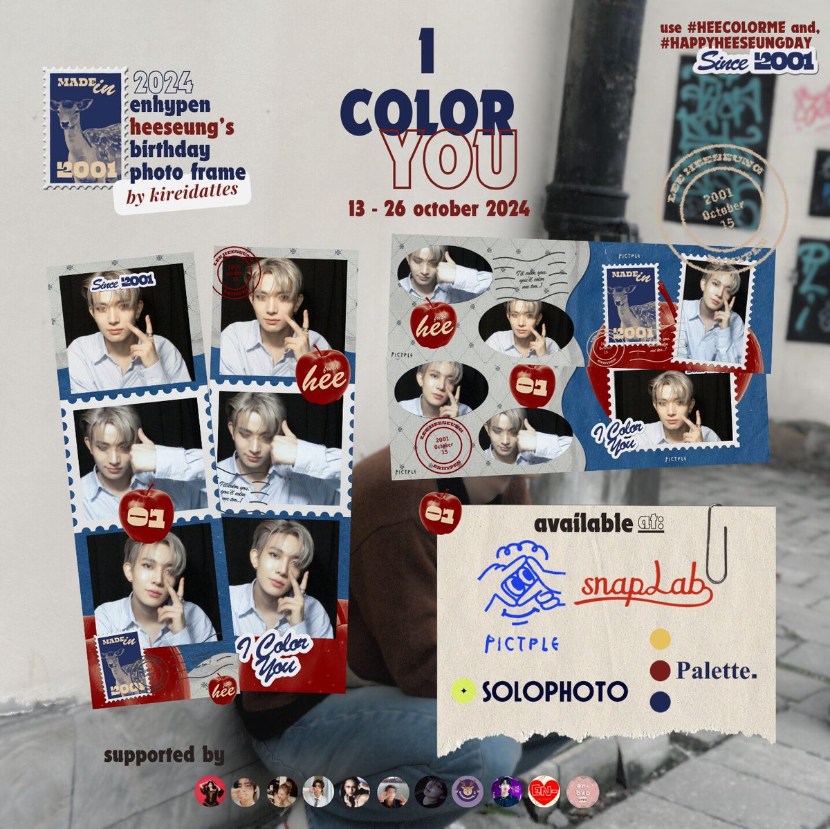 𝗜 𝗖𝗢𝗟𝗢𝗥 𝗬𝗢𝗨
#ENHYPEN Heeseung
photo frame event by <a href="/kireidattes/">َ</a> 

📅October 13 - 26, 2024
📍SnapLab, Palette, Solophoto, Pictple

Shots your best color of you and him, and share it with the hashtags, #HEECOLORME and #HAPPYHEESEUNGDAY 

#ENHYPEN #HEESEUNG #엔하이픈 #희승