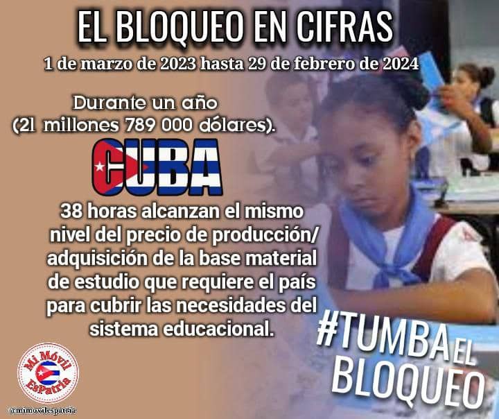 PatriaAmada (@patriaa14721) on Twitter photo 📚 El acceso a la educación y la cultura también se ve afectado por el bloqueo.
<a href="/Colina_VClara/">Miguel Colina</a>
<a href="/DeZurdaTeam_/">DeZurdaTeam 📳</a>
<a href="/MilaxyA/">Milaxy Yanet Sánchez Armas</a>
<a href="/LabordeArnaldo/">Arnaldo M Laborde Williams🇨🇺🇦🇷🇪🇭🇻🇪🇪🇸🇲🇽</a>
#TumbaElBloqueo
#CubaVsBloqueo
#DeZurdaTeam🤝🐲 📚 El acceso a la educación y la cultura también se ve afectado por el bloqueo.
<a href="/Colina_VClara/">Miguel Colina</a>
<a href="/DeZurdaTeam_/">DeZurdaTeam 📳</a>
<a href="/MilaxyA/">Milaxy Yanet Sánchez Armas</a>
<a href="/LabordeArnaldo/">Arnaldo M Laborde Williams🇨🇺🇦🇷🇪🇭🇻🇪🇪🇸🇲🇽</a>
#TumbaElBloqueo
#CubaVsBloqueo
#DeZurdaTeam🤝🐲