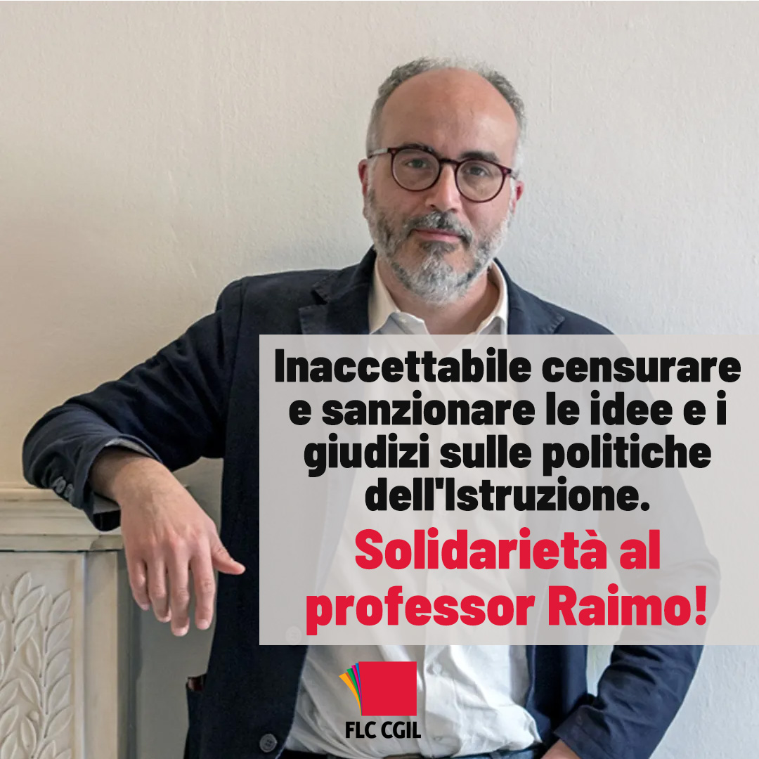 Il procedimento disciplinare avviato nei confronti di #ChristianRaimo è una brutta pagina per la libertà d'opinione. Esprimiamo tutta la nostra solidarietà al prof. Raimo oltre che il sostegno in questa vertenza, e chiediamo che il procedimento venga ritirato.
