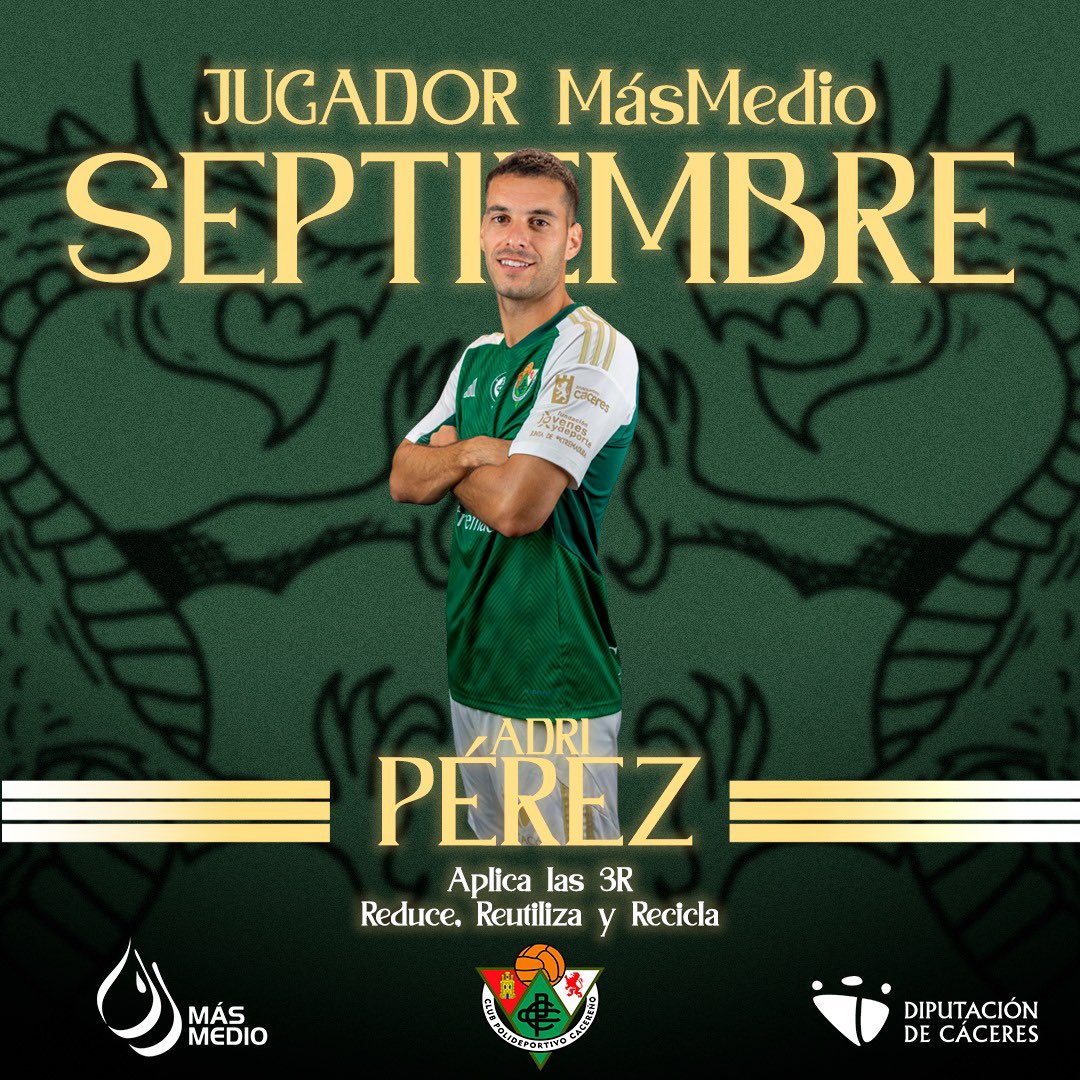 🌟⚽ @MasMedio elige al JUGADOR DEL MES 🌟⚽

💚👕 Este crack no solo brilla en el campo, también comparte los valores: “El residuo que no se genera es el más sostenible. Reduce, reutiliza, recicla”. ♻✨

🙌 ¡Felicidades, Adri Pérez! ¡A seguir dándolo todo! 👏🔥

#JugadorDelMes