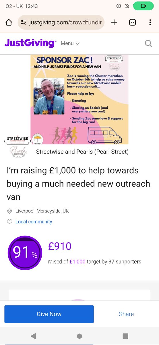 We're blown away by everyone's generosity ! We've got 5 more days to go , please keep sharing !! #runzacrun #newvan #chestermarathon24 #grateful