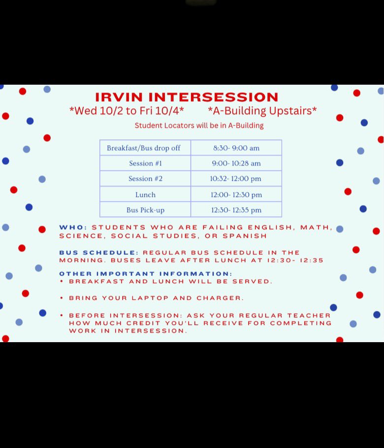 Rockets: Intersession tutoring starts TOMORROW! Here is all of the information that you need to know for intersession.