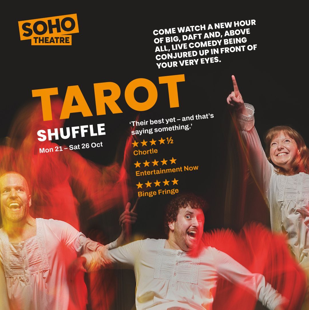 Tarot (@tarotcomedy) on Twitter photo London! Come celebrate the spookiest time of year (a.k.a the only time our stage outfits pass as costumes) as we bring Shuffle to <a href="/sohotheatre/">Soho Theatre</a> for six nights from Mon 21 – Sat 26 Oct 🎃
Tickets selling fast 👇
sohotheatre.com/events/tarot-s… London! Come celebrate the spookiest time of year (a.k.a the only time our stage outfits pass as costumes) as we bring Shuffle to <a href="/sohotheatre/">Soho Theatre</a> for six nights from Mon 21 – Sat 26 Oct 🎃
Tickets selling fast 👇
sohotheatre.com/events/tarot-s…