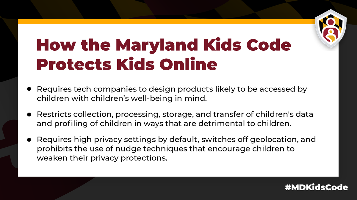 Tech_Oversight's tweet image. "The #MDKidsCode shows that parents, kids, communities and lawmakers can unite to confront Big Tech industry pressure – and win. 

Now it’s time for Congress to finish the job and pass a strong #KOSA for kids and families all across the country." 

– @sachalouise