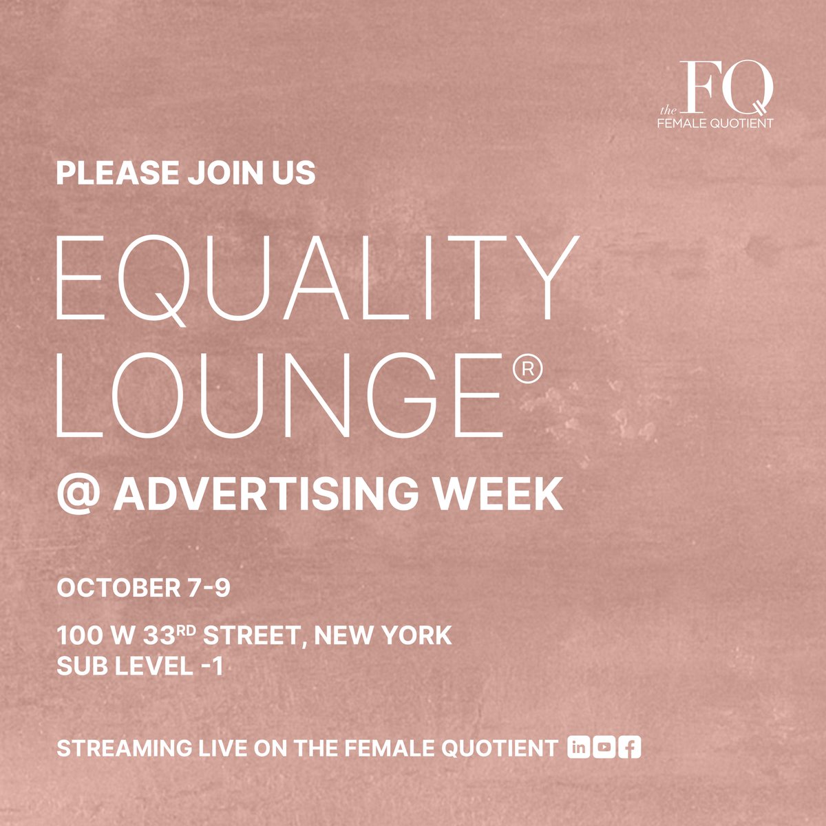 In a world full of digital noise, consumers crave real connection. Join us in the #EqualityLounge at #AWNewYork24 to explore storytelling, social impact, and meaningful brand connections. RSVP: thefemalequotient.equalitylounge.com/adweek24