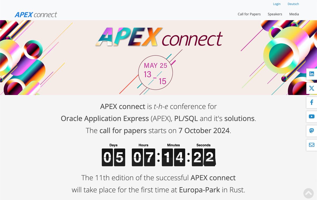 nielsdb's tweet image. Better start thinking about what to submit as Call for Papers for APEX connect 2025 is starting soon! apex.doag.org #apexconn25 @DOAGeV #orclapex #plsql