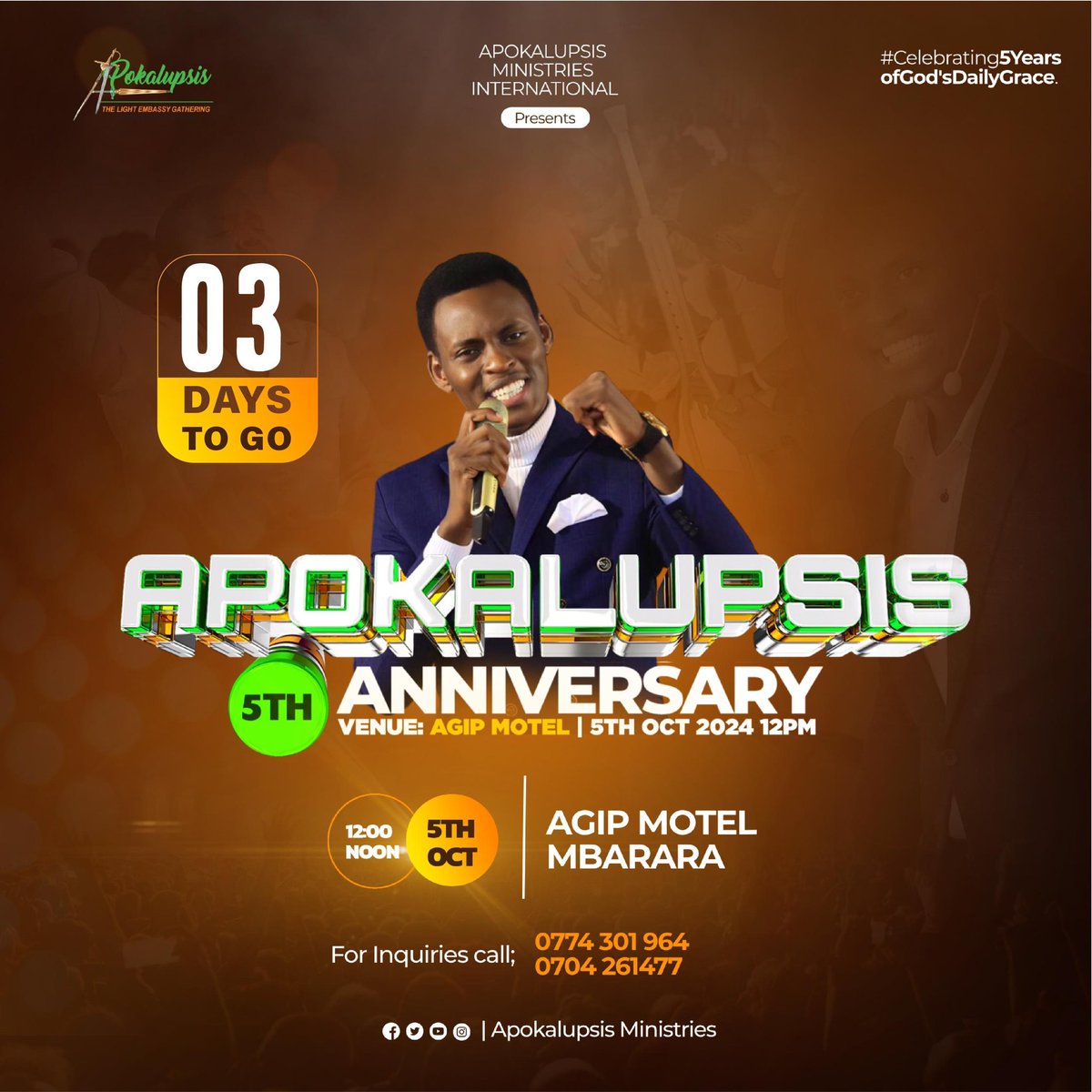 ApokalupsisT's tweet photo. 3days to go
Entrance is freeeee
#5thOct
#ApokalupsisAt5
#AgipMotelMbarara https://t.co/q67CPPR0Ej