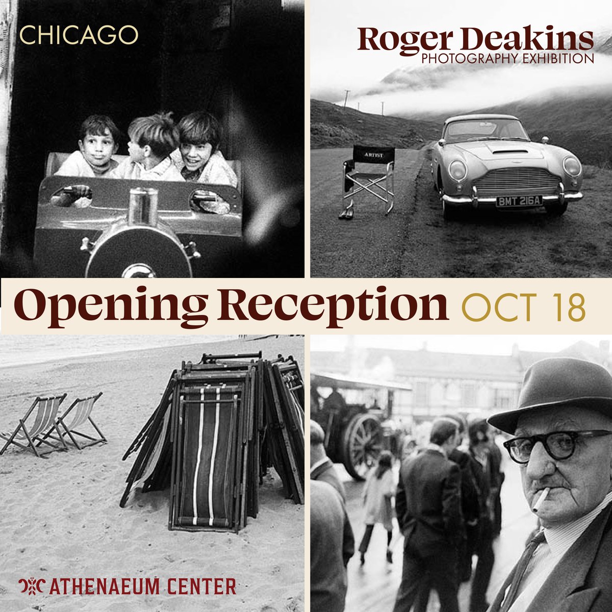 You’re invited to an opening reception for the Roger Deakins Photography Exhibition with Sir Roger &amp; James Deakins on October 18.

Join us for this evening and chance to meet the artist Sir Roger Deakins and his long-time collaborator and wife, James Deakins.

Tickets are free.