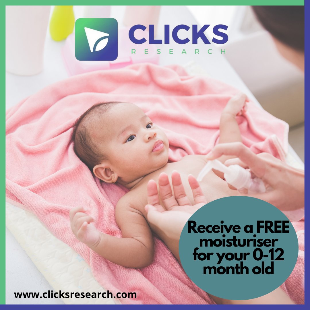 Clicks_Research's tweet photo. UK VOLUNTEERS ONLY

We are urgently recruiting volunteers with babies aged 0-12 months living in the UK to trial a moisturiser.

Please sign up today at https://t.co/LUb4XLLMSJ
and add them to your Clicks Research account under 'My Family Members', as soon as possible. https://t.co/SKVAGcQiQq