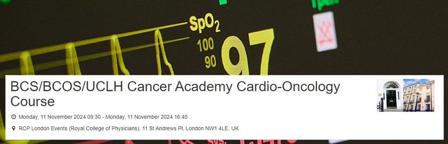 British Cardiovascular Society (@britishcardioso) on Twitter photo Only 5 weeks to go to the booking deadline for the <a href="/BritishCardioSo/">British Cardiovascular Society</a> <a href="/BCOSCardioOnc/">BCOS</a> <a href="/uclh/">UCLH</a> Cancer Academy Cardio-Oncology Course - a fantastic range of speakers, sessions for oncologists and haematologists.
🗓️Monday 11 November 2024
📍 <a href="/RCPhysicians/">Royal College of Physicians</a>
tinyurl.com/3tdy2z7u Only 5 weeks to go to the booking deadline for the <a href="/BritishCardioSo/">British Cardiovascular Society</a> <a href="/BCOSCardioOnc/">BCOS</a> <a href="/uclh/">UCLH</a> Cancer Academy Cardio-Oncology Course - a fantastic range of speakers, sessions for oncologists and haematologists.
🗓️Monday 11 November 2024
📍 <a href="/RCPhysicians/">Royal College of Physicians</a>
tinyurl.com/3tdy2z7u