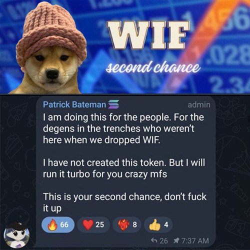 AceDaRogue's tweet photo. No. 1 from my conviction list: 
$Wif (Dog wif hat) "second chance"

Ticker: $Wif
X: @SecondChanceCTO
Current MCAP: ~ 250k

It's my No. 1 for a reason. I've been in and around the project since it's start in Juneof this year and right now I am more bullish than ever. Honestly there are many reasons for that and I feel I could write a whole essay about it, but I try to summarize the most important points:

1. The Team / Community: Thats the main reason for me to be bullish on this project and this should be the biggest reason for any memecoin you invest in. The CTO lead and TG admin is @solanabateman, who is the Dev of the Original Wif. This project was handed over to him in the first days, so he didn't deployed this project, but he's is more or less in it from the start. It's also his second chance, as he jeeted his very own Wif sadly way too early. Even though he is not the reason for the original Wif to reach 2B mcap, he is in fact a very well known and experienced Dev, that dropped memecoins long before Pumpfun even existed. And many of his former projects are seen as hidden gems. He became the mascot of "second chance" and is holding this strong for his own honor. But even more important is the community and rest of the team. They have been grinding, raiding and keeping up the vibes for 4 months straight. They raid literally 24/7. There are no paid raiders or some bullshit, it's all community effort. I have seen good projects that failed after 4 weeks. This is impressive and the main reason, why i see this coin well over 15M in the near future. And by the way: The @SecondChanceCTO community is very newcomer-friendly and open-hearted, there is always the spirit of "reach out to us if you have any questions". You don't have to be a fulltime degen to fit into this community and that is very bullish imo.
 
2. The Narrative: The overall message is "You were not here, when Bitcoin was worth under 1000$ and you also missed Wif. But you are not too late to gain financial freedom in crypto, this is your second chance." 
From the pumpfun project that a unknown Dev created, the Second Chance Narrative grew to something much bigger. It's about conviction, about a relationship to a memecoin and by this to it's community. And in the end it's also about hope. Something most of us share in this space. Everybody deserves a second chance. This is yours. Don't fuck this up.
 
3. Whale and KOL Support: There are whales on the project and what I find inspiring is that the ones left are very careful with the chart and the supply they're holding. They are doing little raffles and give-aways on the TG to improve the distribution even more and that all just for the sake of believing in the project. Of course the whales could pump it higher, but everybody is looking out for more true believers, that need a second chance and give them an entry. No make-up for 2x jeets, but an honest chance to small investors willing to hold and help.
 
4. The story so far reads like the script of a soap opera. This project and community has been through so much it's crazy. And it survived it all. There was a fud-cabal attack, a stolen biiiiig packed marketing wallet, an occupied twitter-account, a stupid amount of drama, but also a lot of heartwarming moments, amazing VC parties, a DJ and friendships that are growing from the project. I heard some of the most inspiring reasons to be in crypto in this TG channel.

5. Normie/Newbie -friendly: The idea of "everybody deserves a second chance" as well as the very friendly and open-minded community is the perfect entry to the Solana memecoin trenches. Everybody knows a story of second chances and many are searching for them. This is your second chance to financial freedom, because u weren't here when the first wif dropped. Same shit better entry. It makes sense to everybody, much more than any random cat/dog/hippo, that needs to be explained in a way.

6. The big brother and it's pull effect: The OG Wif - as we call it here ;D - is the leading Memecoin of this season. It's not only the leading Coin on Solana, but also the unquestioned champion amongst memecoins in 2023/24. And I am sure it is not even close to the ceiling. Wif is part of the portfolio of rather conservative traders as well as full-time degens and will onboard a lot of normies and newcomer in the upcoming memecoin / altcoin cycle. And every time Wif pumps, the so-called "Batemen Bluechips" and it's little brother might follow, as more and more people are literally looking for another chance to these gains and x's. The community is always talking about the "1% of the OG" and that is very achievable for this project. At the moment this would mean around 20M, but i think once it's that big, there is no reason for it to not pump to 200M as well, while 20B seems doable for the OG.

7. The distribution: For a small cap Memecoin of that size, the number of holders is surprisingly high and the distribution balanced. As the Coin is 4 months old by now the most 2x jeets and initial bundler disappeared and left behind a good floor of diamond handed believers and supporters, that hold the line even when the market is bleeding (what we could see very prominent over the last days - while everything dipped, 2nd chance almost didn't move). There is one bigger wallet and it's the wallet of the CTO-lead and mascot @solanabateman and it is intended for burns at higher Mcaps. All in all, this makes second chance a pretty safe invest in terms of a low-cap memecoin.

8. Implementation: Believe it or not, our small little double-hat is listed on Coinmarketcap and it is in fact the first Wif you will find, when u search for "Wif" on Dexscreener. So the project is quite visible besides of the nonstop-4-month-raiding of the core community I count myself a proud member of. And there are so many memes, many of them are just fire ❤️‍🔥

At the moment I am working on some art to support the project even more, and i know the team is cooking amazing things for the project.

So the only question left is: Do you believe in second chances?

#secondchance #wif #ibelieve #conviction #memecoin100x