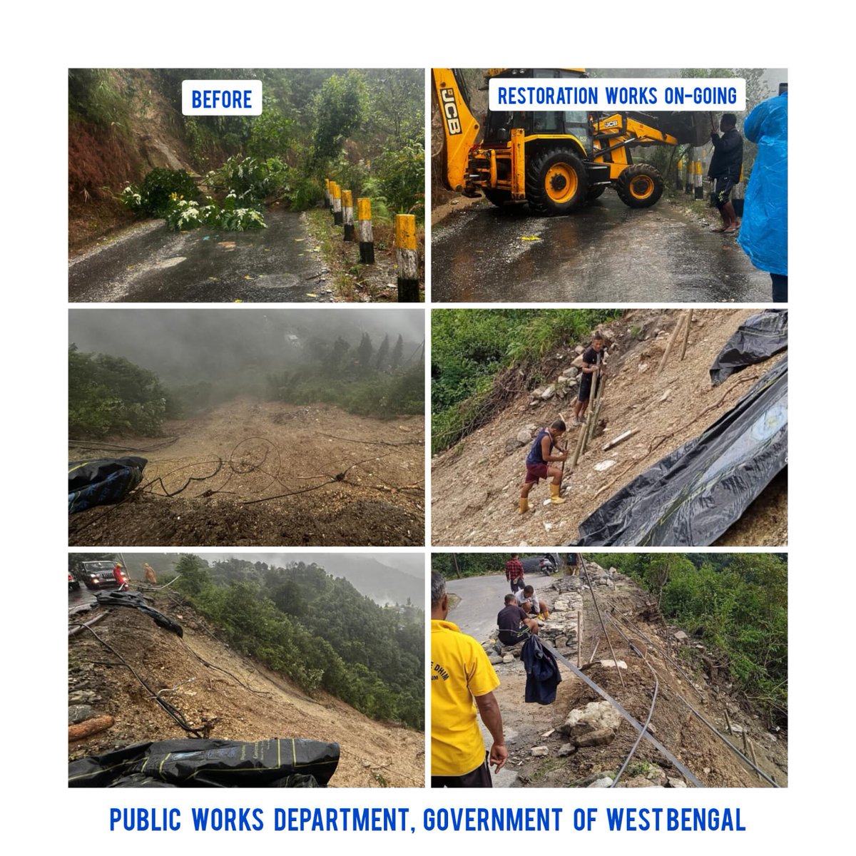 মাননীয়া মুখ্যমন্ত্রী মমতা বন্দ্যোপাধ্যায়ের নির্দেশে, পশ্চিমবঙ্গ সরকারের পূর্ত বিভাগের পক্ষ থেকে কালিম্পং জেলায় ধ্বসে বিধ্বস্ত কালিঝোরা- মন্দিরখোলা রাস্তাটির ক্ষতিগ্রস্ত অংশের সাময়িক সংস্কারের কাজ চলছে। <a href="/egiye_bangla/">Egiye Bangla</a>