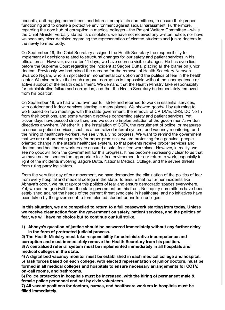 Indian__doctor's tweet image. Press release by West bengal junior Doctors !!

Westbengal junior doctors are on again in Complete Strike !!
@AITCofficial @INCIndia @narendramodi @BJP4India
#justiceforRGKar #justiceforabhya