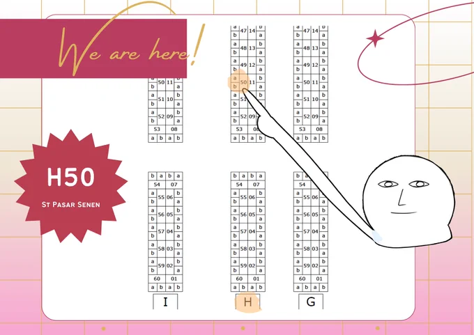 find us here! H-50! 