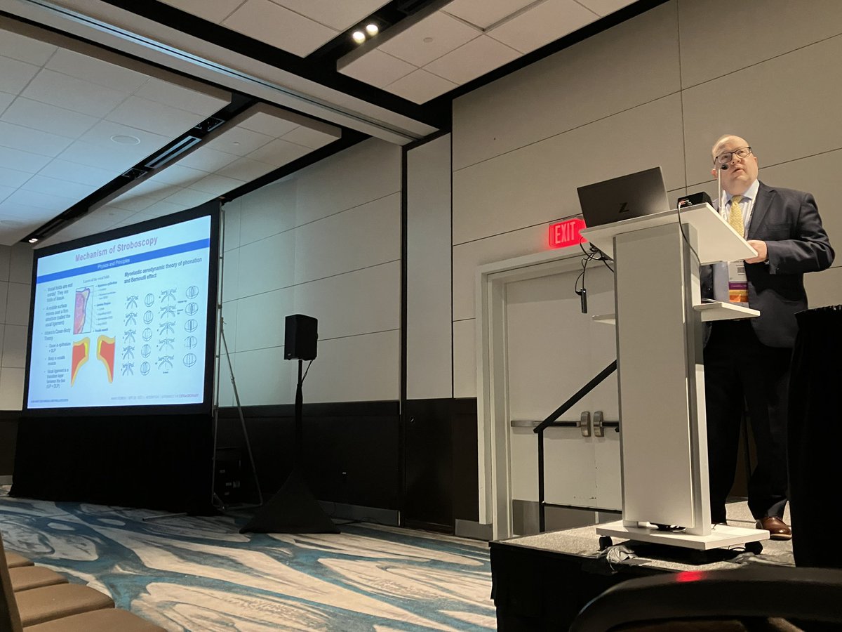 MizzouENT's tweet photo. Dr. Mark Gilbert, our #laryngology champion, provides tips, tricks, and pearls on #stroboscopy at #OTOMTG24. https://t.co/gJf4qLCz9T