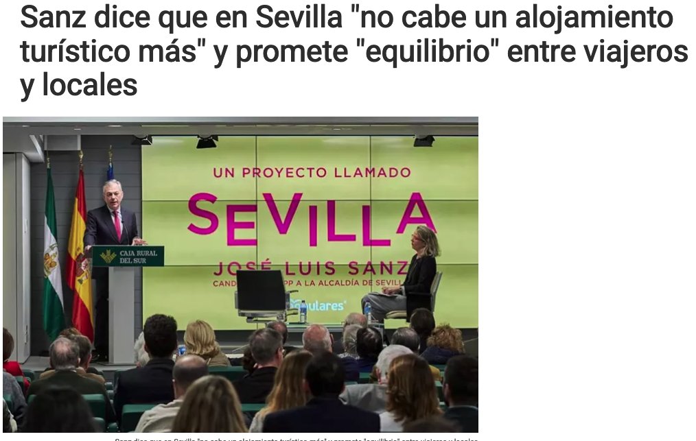 En #Sevilla ya hay 9.635 VUT legales, más las ilegales, AT y hoteles.

Se acelera el monocultivo del #turismo y sus servicios asociados, obviando los sectores productivas y los problemas de los vecinos.

Sanz en 2023: "no cabe un alojamiento turístico más"
vivasevilla.es/sevilla/177106…