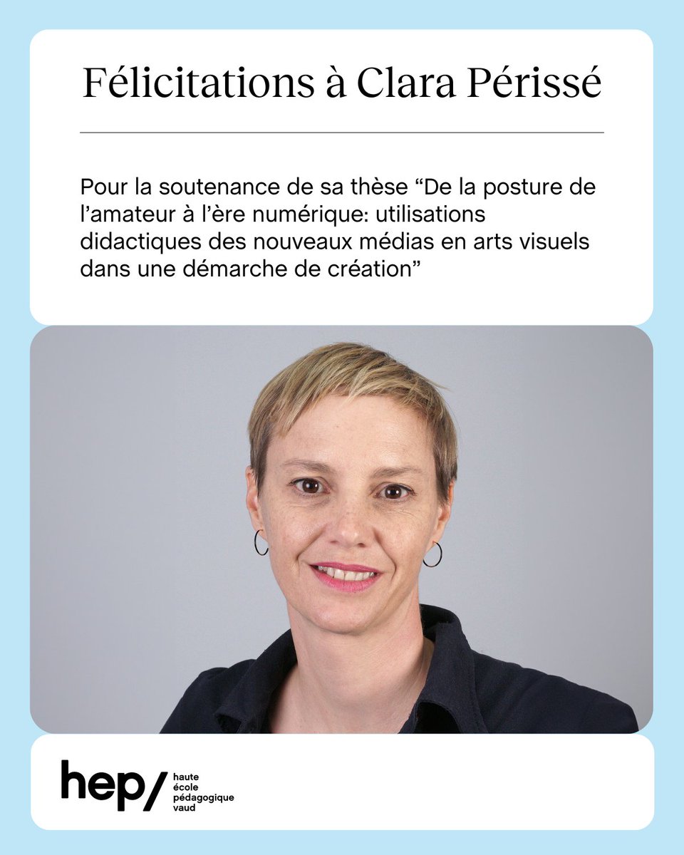 Félicitations à Clara Périssé, chargée d'enseignement à la <a href="/HEPVaud/">HEP Vaud</a>, pour la brillante soutenance de sa #thèse à l'#unistra! 👏 Son travail explore l'usage des technologies mobiles dans l'#enseignement des arts visuels et les processus créatifs associés. 📱shor.by/Lkjt