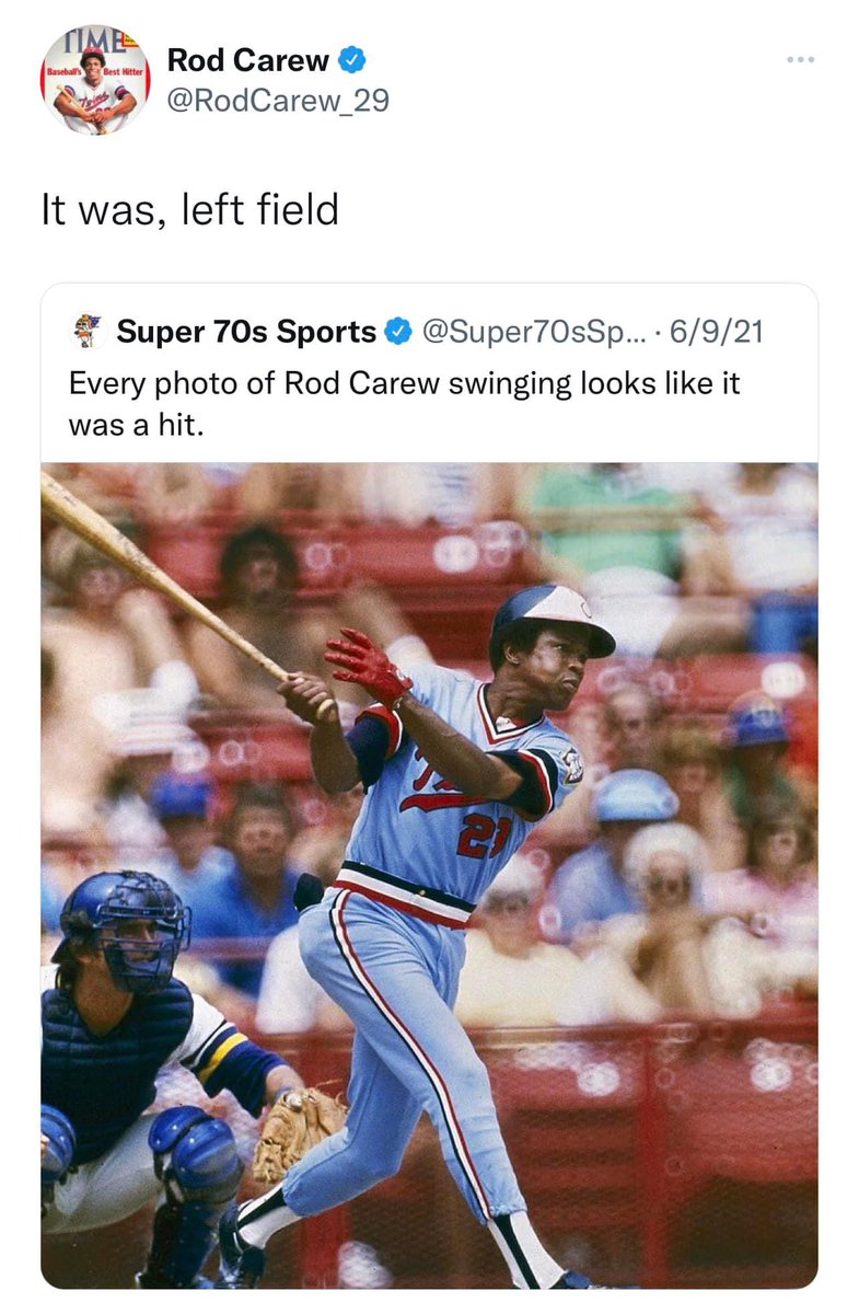 BeautyOfAGame's tweet photo. 🎂🥳Wishing a Happy 79th Birthday to baseball legend Rod Carew, author of one of the best twitter replies of all time! @RodCarew_29 @Super70sSports https://t.co/RM3js3VO4W