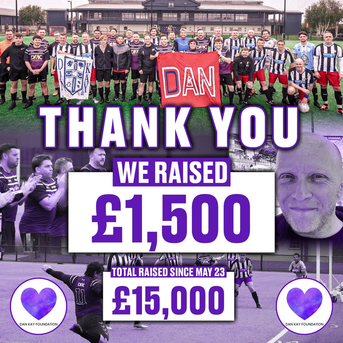 𝐓𝐇𝐀𝐍𝐊 𝐘𝐎𝐔!💜

<a href="/TheDanKayFou/">The Dan Kay Foundation</a> raised over £1,500 in our annual game⚽️ 

All funds are reinvested into local projects and mental health organisations to continue the legacy of <a href="/dankay/">Dan Kay 💙</a>❤️

The total raised is now over £15,000💙

Report 👉 tinyurl.com/4yktkypp

#BeMoreDan