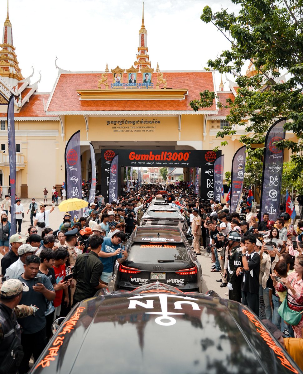 gumball3000's tweet photo. Two weeks ago today - border crossing into Thailand 🇹🇭

This was one of those special days that we will remember forever - a day truly made for the books 🔥

📸: @kieranfallows_ 

#Gumball3000 #25YearsOfGumball #SaigonToSingapore #GumballLife #GumballFamily https://t.co/Ob6uo2HMTW
