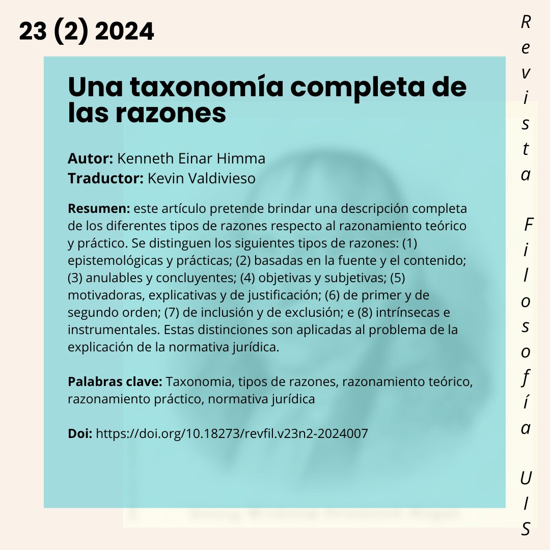 RevFilosofiaUIS's tweet photo. Una Taxonomía Completa de las Razones.

Enlace del artículo:  https://t.co/Wyu1CJpGB9

🦉🦉🦉

#filosofia #TomaDeDecisiones #reflexiónesdevida https://t.co/Ru2TA7spYU