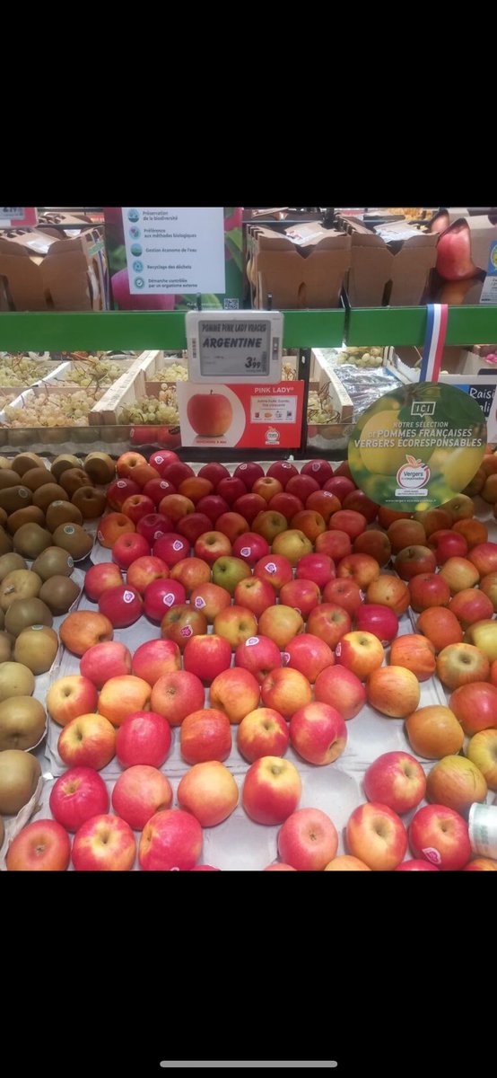 ValletRomain6's tweet photo. @CarrefourFrance à Salaise sur Sanne (38), pommes 🍎 et poires 🍐 
d hémisphère sud alors qu on est en pleine saison en France !!   C est honteux !!!  @Agri_Gouv @MichelBarnier.  #ceux qui font les fruit. https://t.co/Fx6IpyLjGb