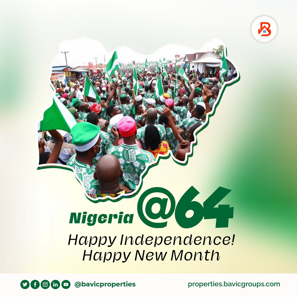 Happy Independence Day, Nigeria! 🇳🇬🎉

Wishing everyone a Happy Independence and a prosperous new month filled with hope and opportunities! 

#NigeriaAt64 #IndependenceDay #NewMonthBlessings #BavicProperties