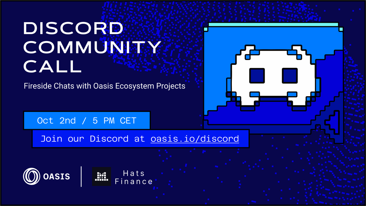 Oasis Ecosystem 🏝 (@newonoasis) on Twitter photo Oasis will be welcoming <a href="/HatsFinance/">Hats.Finance 🦇🔊</a> as a guest on this week's community call.
Learn more about DeSec & the various audit competitions hosted by Hats Finance.
🗓️ Oct 2nd, 5pm CET
📍 discord.gg/nTPEfxJb Oasis will be welcoming <a href="/HatsFinance/">Hats.Finance 🦇🔊</a> as a guest on this week's community call.
Learn more about DeSec & the various audit competitions hosted by Hats Finance.
🗓️ Oct 2nd, 5pm CET
📍 discord.gg/nTPEfxJb