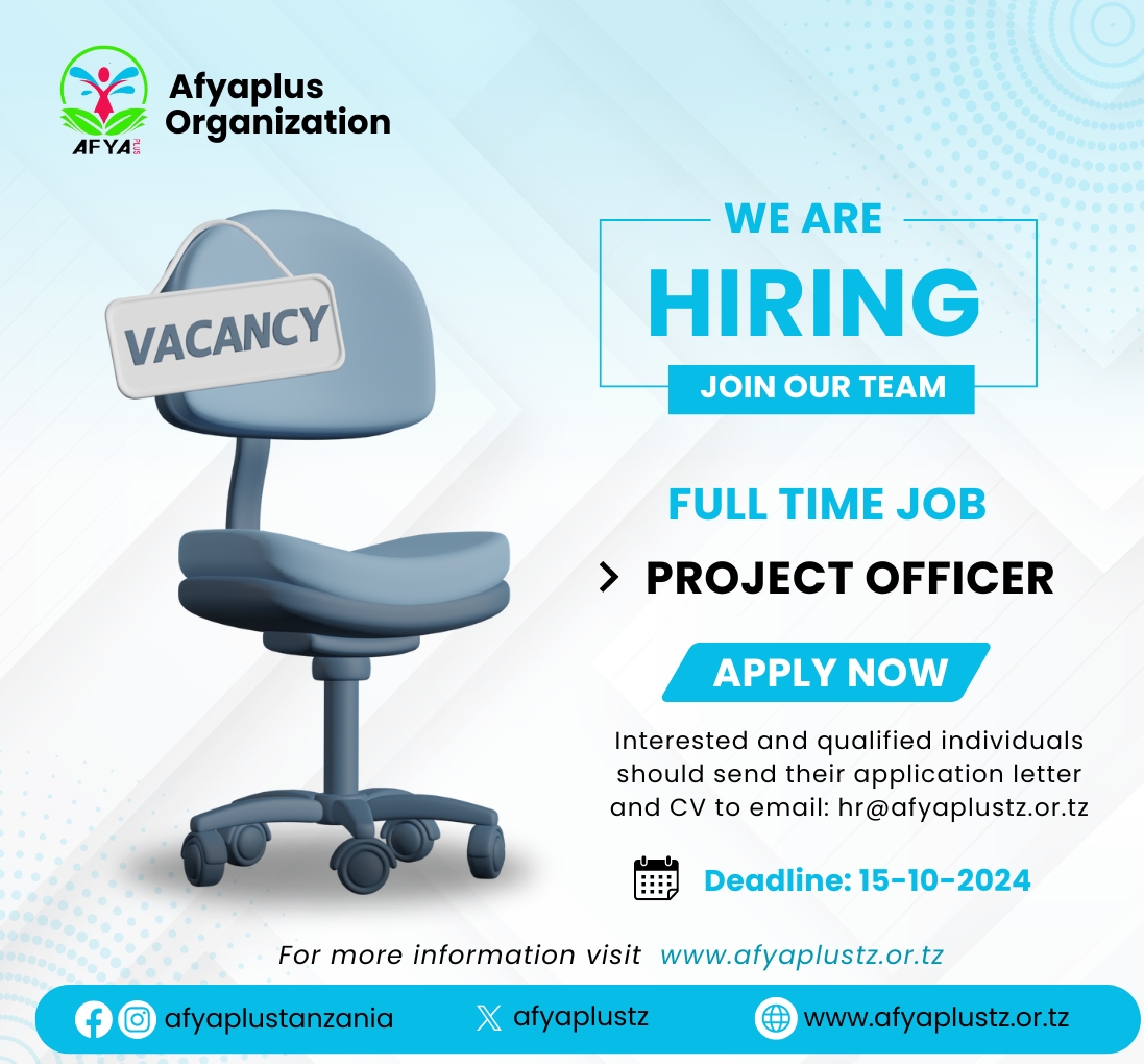 AfyaplusTz's tweet photo. Afyaplus is on the looking for a passionate  Female Project Officer to join our team! 🌟

Visit Afyaplus website for more details on this and to review the full job description. If you meet the qualifications we strongly encourage you to apply!

#Afyaplus #JoinOurTeam https://t.co/7QF6tfdjNO