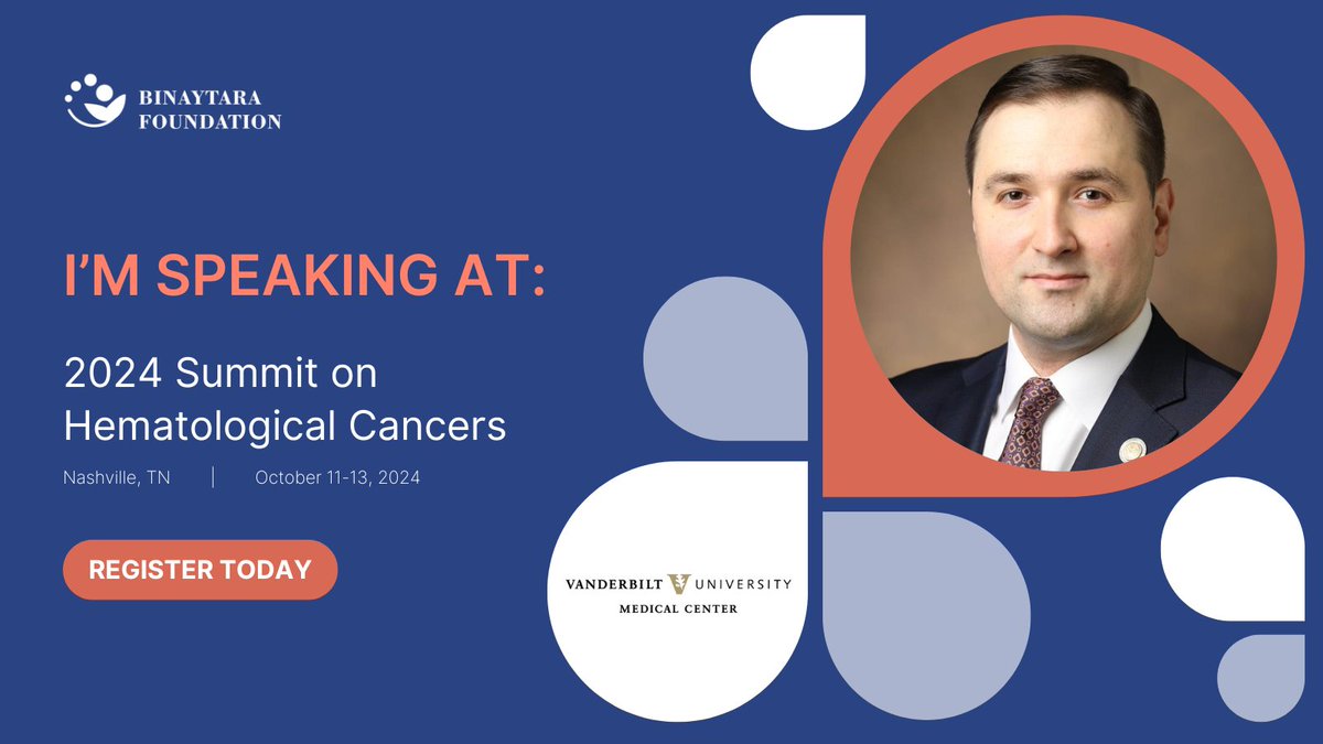 I’m thrilled to announce that I’ll be chairing a session at the 2024 Summit on Hematological Cancers on October 11th - 13th! I hope you’ll join me for this exciting event in beautiful Nashville, TN!Register here: education.binayfoundation.org/content/2024-s…" @VUMC_Cancer <a href="/VUMChealth/">Vanderbilt Health</a> @VUMCHemOnc