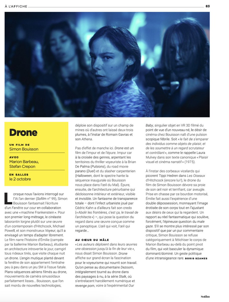 Boris Szames (@borisszames) on Twitter photo Demain sort en salles l'excellent DRONE de <a href="/SimonBouisson/">Simon Bouisson</a>, certainement le film le plus planant de l'année.
Critique à lire directement chez SO FILM par ici 👉 sofilm.fr/drone-simon-bo… Demain sort en salles l'excellent DRONE de <a href="/SimonBouisson/">Simon Bouisson</a>, certainement le film le plus planant de l'année.
Critique à lire directement chez SO FILM par ici 👉 sofilm.fr/drone-simon-bo…