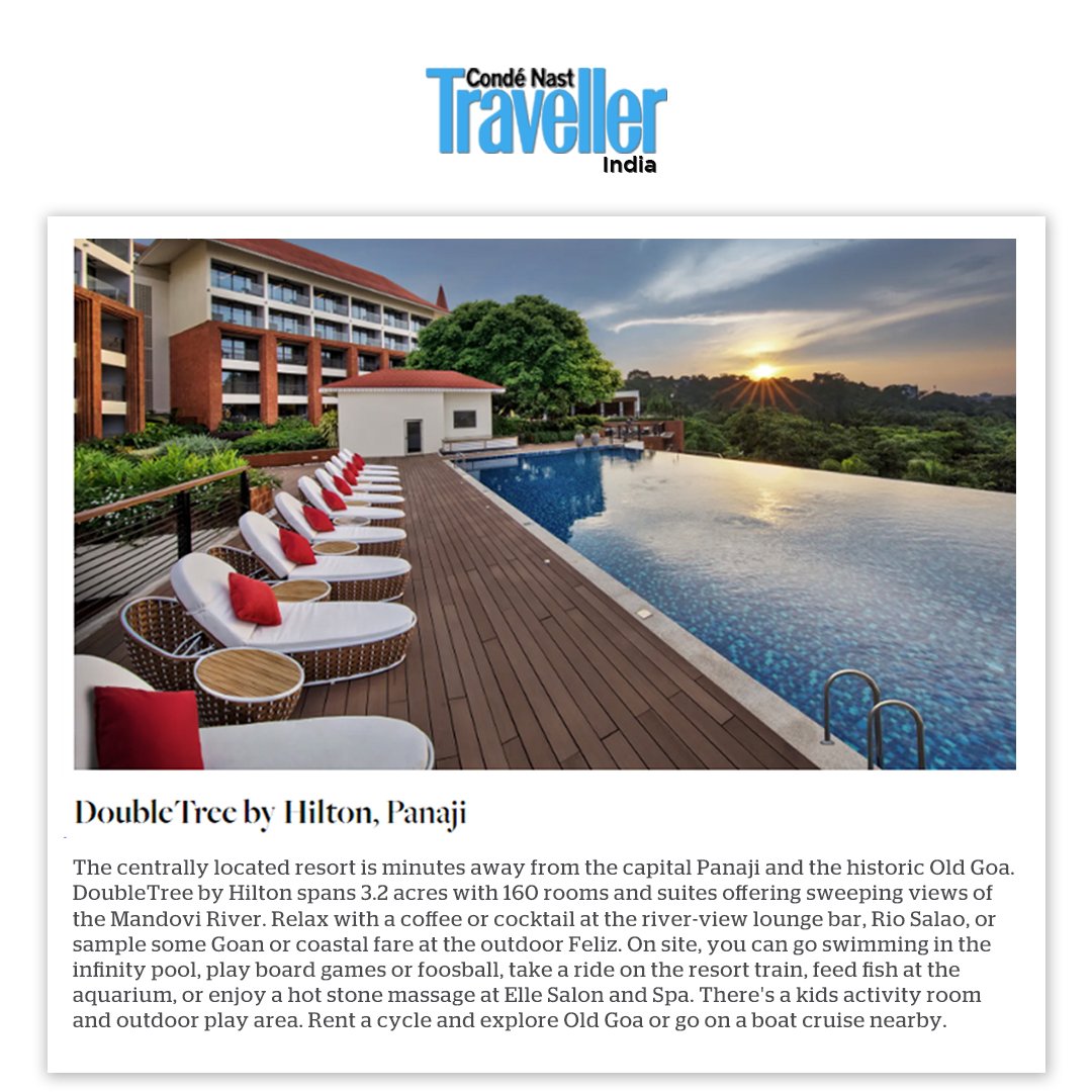 DoubletreePNJ's tweet photo. We’re thrilled to be featured by Condé Nast Traveller as one of the best hotels in Goa!

From stunning views to unmatched service, we’re proud to be recognised as a must-visit destination.

Swipe to read more and discover what makes us your perfect Goan getaway👉 https://t.co/Ayfej43Fnh