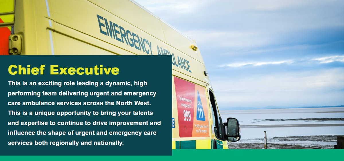 #Vacancy: Chief Executive, <a href="/NWAmbulance/">North West Ambulance Service</a>.

North West #Ambulance Service seek an inspirational CEO to lead a dynamic, inclusive organisation dedicated to delivering high-quality urgent and #emergencycare to the people of the #NorthWest.

&gt;&gt; aace.org.uk/news/vacancies/

Closes: 28 Oct.