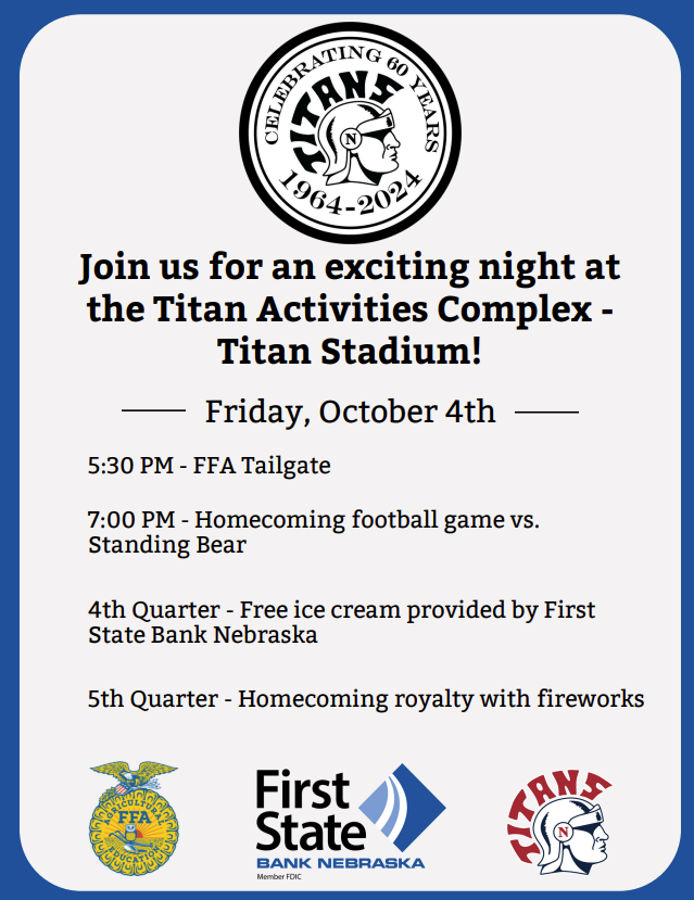 Derrick Joel (@joelderrick) on Twitter photo Help us celebrate 60 years of Norris and the end of Homecoming Week Friday October 4th at the Titan Activities Complex! A big thank you to Norris FFA and First State Bank for their partnership in hosting a great night full of activities and FREE ice cream! <a href="/NHS_Titans/">Norris High School</a> <a href="/norris160/">Norris School Dist.</a> Help us celebrate 60 years of Norris and the end of Homecoming Week Friday October 4th at the Titan Activities Complex! A big thank you to Norris FFA and First State Bank for their partnership in hosting a great night full of activities and FREE ice cream! <a href="/NHS_Titans/">Norris High School</a> <a href="/norris160/">Norris School Dist.</a>