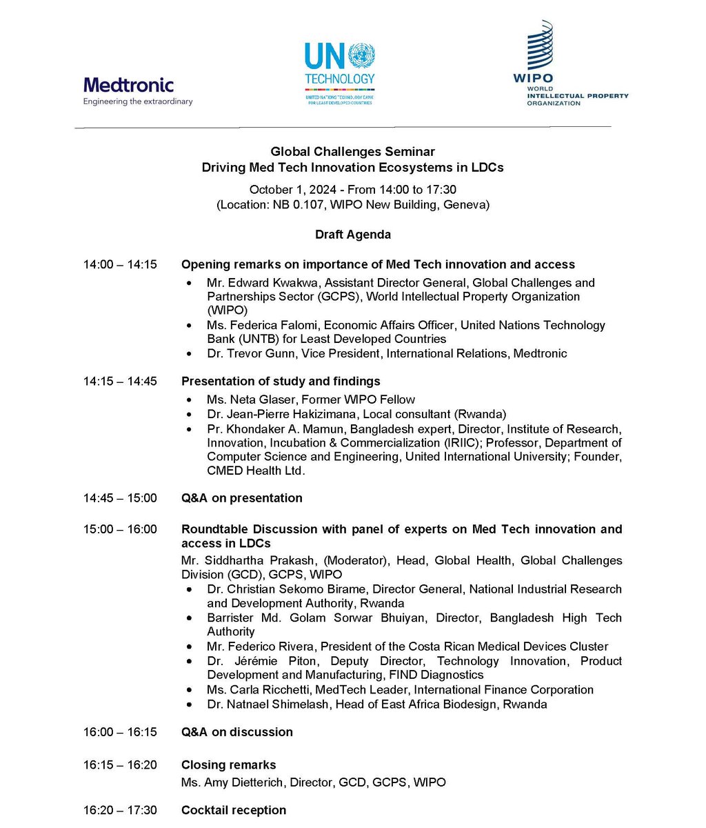 ArturoBro_K's tweet photo. @WIPO, the UN Technology Bank, and @Medtronic  have come together to conduct a forthcoming study exploring the current state of #MedTechInnovation and access in Least Developed Countries #LDCs #IntellectualProperty #IPSystem https://t.co/m80fCTOnK0