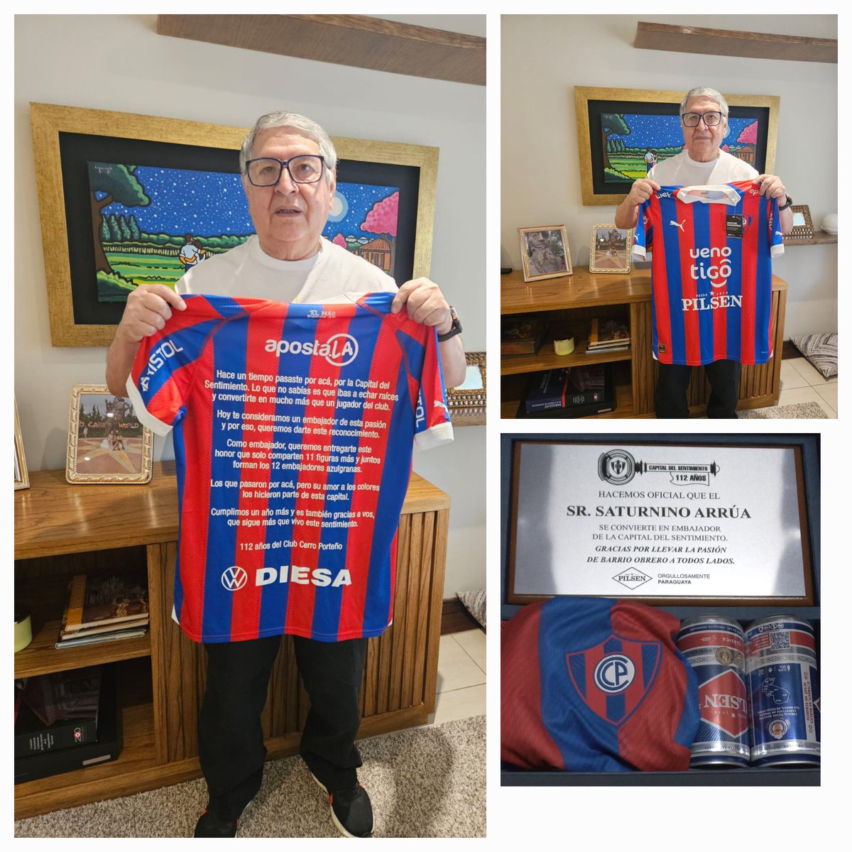 Feliz 112 años a mi querido Cerro Porteño, muchas gracias por el reconocimiento, un honor formar parte de la historia de mi querido club quien me abrió las puertas cuando apenas era un niño que soñaba con llegar a primera.
Gracias a mis compañeros,publico dirigentes, periodista.