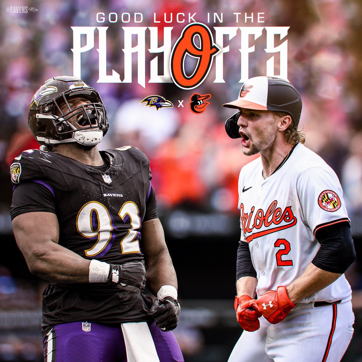 Ravens's tweet photo. Let’s go @Orioles 💜🧡 https://t.co/WnXAr98OsF