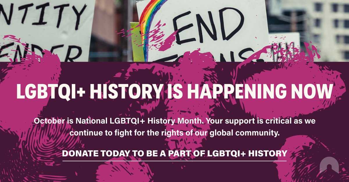 RainbowRailroad's tweet photo. LGBTQI+ History is Happening Now. 

October is LGBTQI+ History Month. Although progress is being made every day, there has been a recent trend of regression on LGBTQI+ rights. Be a part of LGBTQI+ history by supporting our vital work today. 

 https://t.co/vvxmWrNRyV https://t.co/VETLpKAUBS
