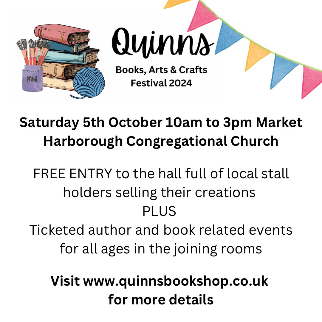 We are holding our annual Books, Arts and Crafts Festival this weekend - for more details visit quinnsbookshop.co.uk

This is the third year we’ve held the event and it’s always great fun - we hope to see you there! 🤗