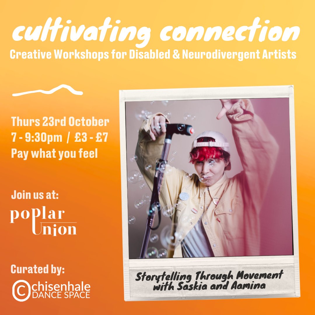 🗣️ COMING UP FAST NEXT MONTH!

🌱Cultivating Connection: Storytelling Through Movement 
~ A workshop with Saskia Horton &amp; Aamina Stenhouse for disabled &amp; neurodivergent artists 🌱

📍Poplar Union
⏰ 24th Oct, 7 - 9:30pm
💰Pay what you feel (£3, £5, £7)
🎫 LINK IN BIO