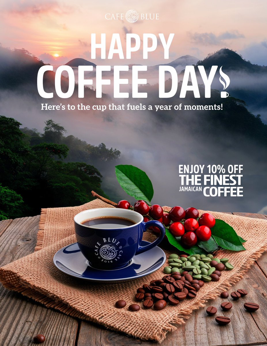 We’re espresso-ing our love for coffee on this special day! ☕️🎉 Happy International Coffee Day from Cafe Blue 💙

Enjoy 10% off all coffee-based beverages and retail coffee today!

#CafeBlue #LetYourSensesTakeYouThere #JamaicasCoffeeSpot #JourneyWithTheBlue
