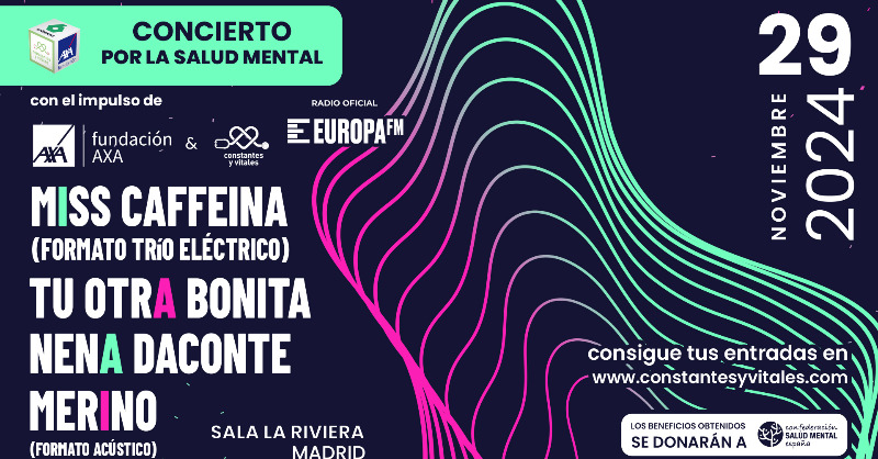 consaludmental's tweet photo. 🤔¿Estamos de lunes?

🎟 Conviértelo en #FelizLunes comprando tu entrada de #ConciertoSaludMental, organizado por @constanteyvital.

🎵🎶 @misscaffeina @nenadaconte @TuOtraBonita @merinomusica_ darán este bolazo el 29 de noviembre en #Madrid por una buena causa  ⬇️