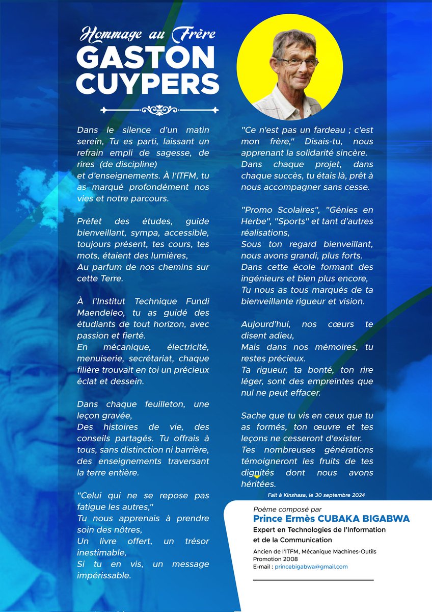 𝗛𝗼𝗺𝗺𝗮𝗴𝗲 𝗮𝘂 𝗙𝗿è𝗿𝗲 𝗚𝗮𝘀𝘁𝗼𝗻 𝗖𝘂𝘆𝗽𝗲𝗿𝘀

Un guide, un enseignant, une lumière pour tant de vies. Son héritage demeure gravé en nous, à travers ses mots et ses actes. Tu restes à jamais dans nos cœurs, Frère Gaston.

#Hommage #ITFM #FrèreGaston #Éducation