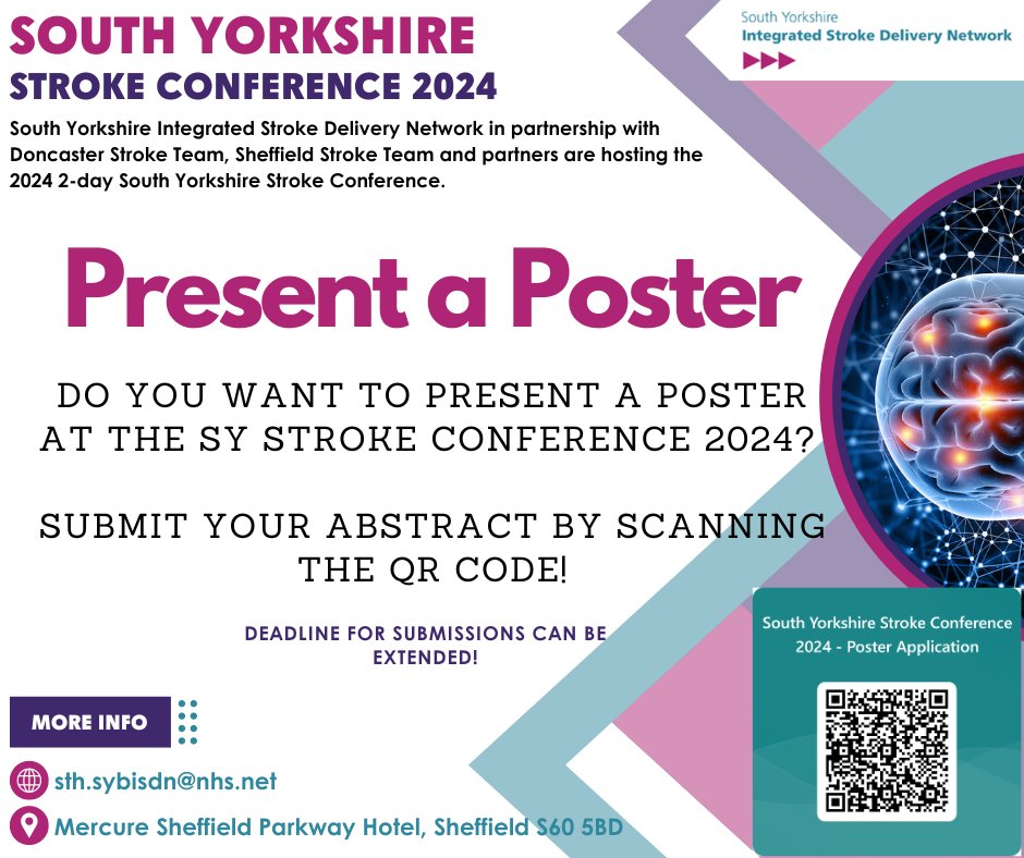 South Yorkshire Integrated Stroke Delivery Network (@syisdn) on Twitter photo Want to showcase a piece of your work at the SY Stroke Conference 2024?
Why not submit an abstract now!
If you need an extension please email: sth.sybisdn@nhs.net
#SyStrokeConference2024 Want to showcase a piece of your work at the SY Stroke Conference 2024?
Why not submit an abstract now!
If you need an extension please email: sth.sybisdn@nhs.net
#SyStrokeConference2024
