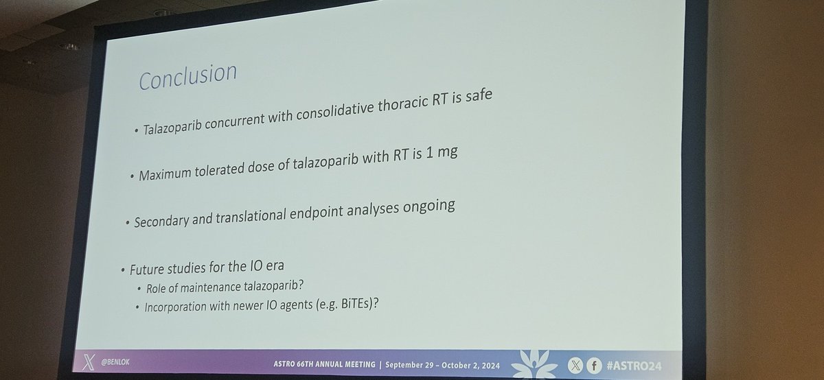 Henning Willers, MD, FASTRO (@henningwillers) on Twitter photo #ASTRO24
Terrific early morning #lungcancer session🫁‼️
<a href="/BenLok/">Benjamin Lok, MD</a> reporting on tolerability of PARPi with IMRT as consolidation in patients with ES-SCLC🙏
Important to restrict esophagitis‼️
Excellent basis for future development of PARPi in this space👍 #LCSM #ASTRO24
Terrific early morning #lungcancer session🫁‼️
<a href="/BenLok/">Benjamin Lok, MD</a> reporting on tolerability of PARPi with IMRT as consolidation in patients with ES-SCLC🙏
Important to restrict esophagitis‼️
Excellent basis for future development of PARPi in this space👍 #LCSM