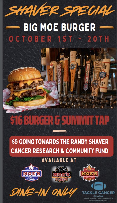 Former OL Jeff Moritko is running a special at his “joints” the first 20 days of October to help cancer research. 

That’s a good looking burger!!!  <a href="/Aireontae_69/">Aireontae L Ersery</a> get down there and give a report on it!

<a href="/JeffMoritko/">Jeff Moritko</a> 
<a href="/RayHitchcock55/">Ray Hitchcock</a> <a href="/ErikFors1/">Erik Fors</a> <a href="/petenajarian/">Pete Najarian</a> <a href="/RFoggie/">Rickey Foggie</a> <a href="/KJLindsay3/">Kerry Lindsay</a>