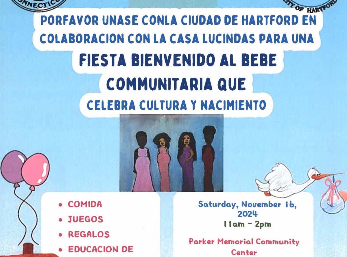 Hartford Community Baby Shower November 16th, 11 am to 2 pm.
Partnership between Lucinda's House and the Hartford Health Department