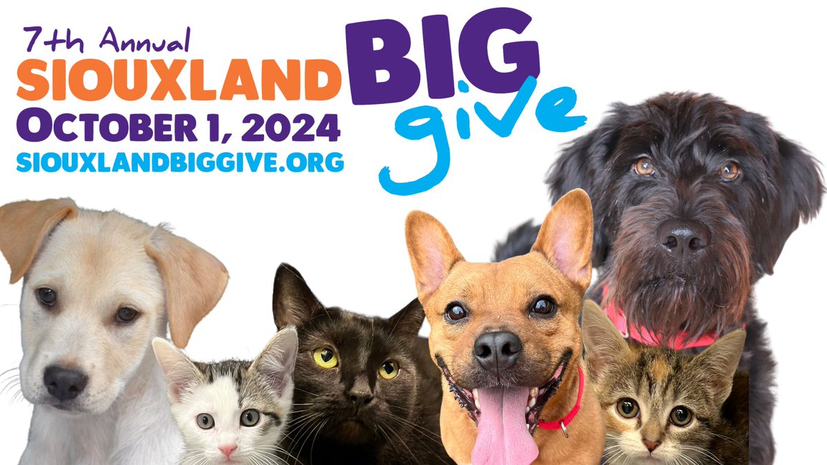 SIOUXLAND BIG GIVE: Well... Dog tails a wagging and cats are a purring today's the BIG DAY for your non-profits!  Please be a hero and donate today- Just click on the link below
siouxlandbiggive.org/Organization-P…